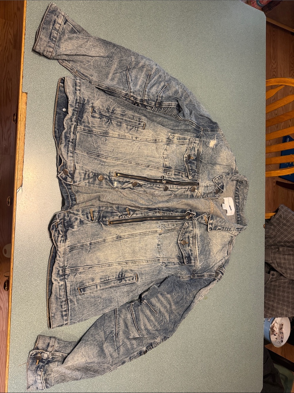 Fashion Nova Light Blue Distressed Denim Zip Jacket